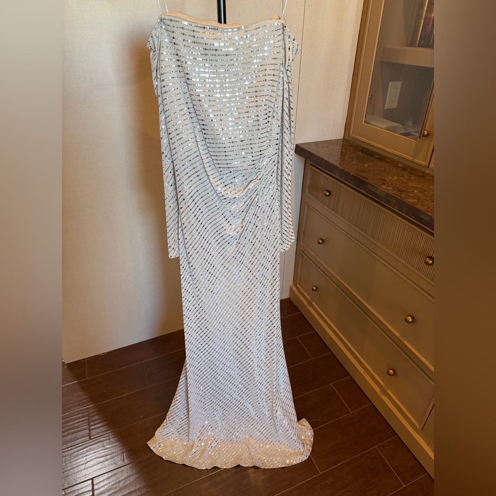 Cachet Silver Sequin Gown
